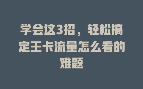 学会这3招，轻松搞定王卡流量怎么看的难题