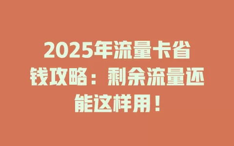 2025年流量卡省钱攻略：剩余流量还能这样用！