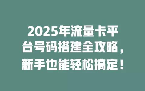 2025年流量卡平台号码搭建全攻略，新手也能轻松搞定！