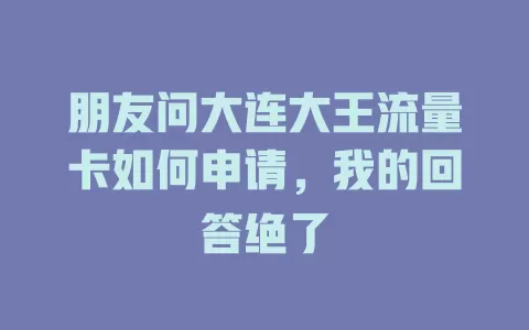 朋友问大连大王流量卡如何申请，我的回答绝了