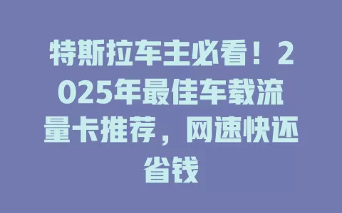 特斯拉车主必看！2025年最佳车载流量卡推荐，网速快还省钱