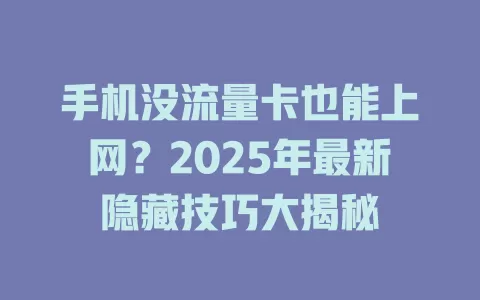 手机没流量卡也能上网？2025年最新隐藏技巧大揭秘