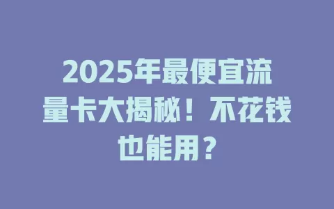 2025年最便宜流量卡大揭秘！不花钱也能用？