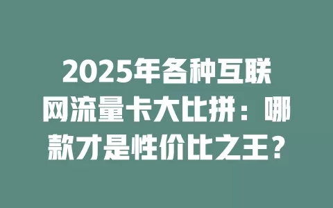 2025年各种互联网流量卡大比拼：哪款才是性价比之王？