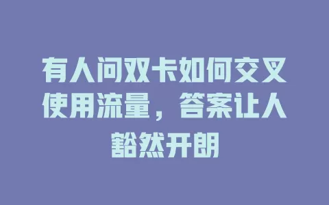 有人问双卡如何交叉使用流量，答案让人豁然开朗