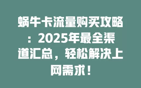 蜗牛卡流量购买攻略：2025年最全渠道汇总，轻松解决上网需求！