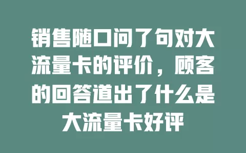 销售随口问了句对大流量卡的评价，顾客的回答道出了什么是大流量卡好评