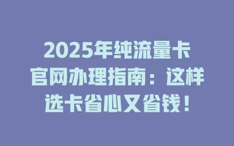 2025年纯流量卡官网办理指南：这样选卡省心又省钱！