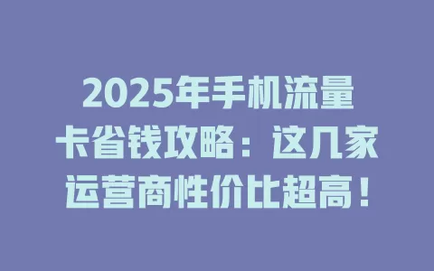 2025年手机流量卡省钱攻略：这几家运营商性价比超高！