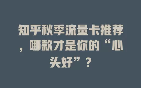 知乎秋季流量卡推荐，哪款才是你的“心头好”？