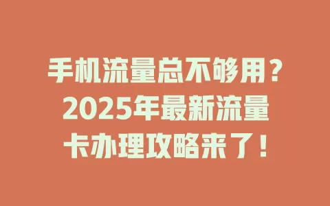 手机流量总不够用？2025年最新流量卡办理攻略来了！