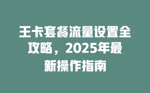 王卡套餐流量设置全攻略，2025年最新操作指南