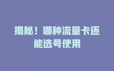 揭秘！哪种流量卡还能选号使用