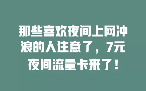 那些喜欢夜间上网冲浪的人注意了，7元夜间流量卡来了！