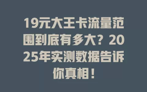 19元大王卡流量范围到底有多大？2025年实测数据告诉你真相！