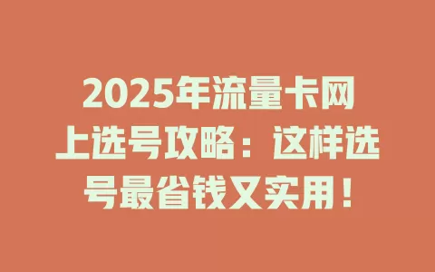 2025年流量卡网上选号攻略：这样选号最省钱又实用！