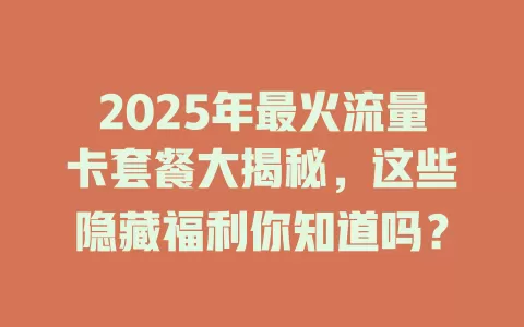 2025年最火流量卡套餐大揭秘，这些隐藏福利你知道吗？
