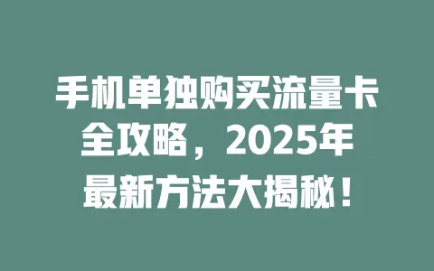 手机单独购买流量卡全攻略，2025年最新方法大揭秘！