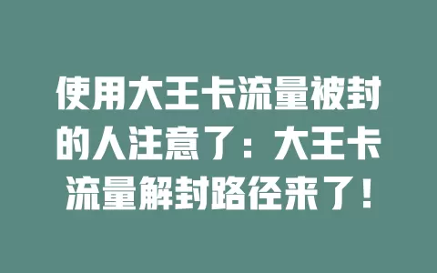 使用大王卡流量被封的人注意了：大王卡流量解封路径来了！