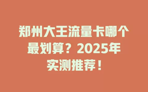 郑州大王流量卡哪个最划算？2025年实测推荐！