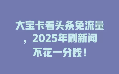 大宝卡看头条免流量，2025年刷新闻不花一分钱！