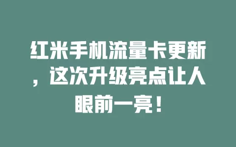 红米手机流量卡更新，这次升级亮点让人眼前一亮！