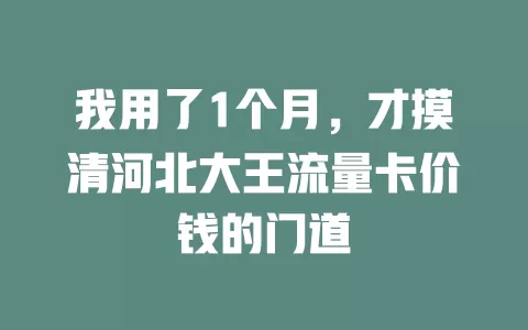 我用了1个月，才摸清河北大王流量卡价钱的门道