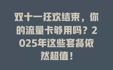 双十一狂欢结束，你的流量卡够用吗？2025年这些套餐依然超值！