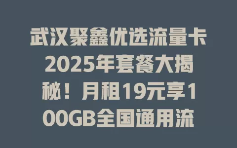 武汉聚鑫优选流量卡2025年套餐大揭秘！月租19元享100GB全国通用流量