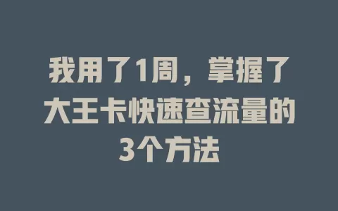 我用了1周，掌握了大王卡快速查流量的3个方法