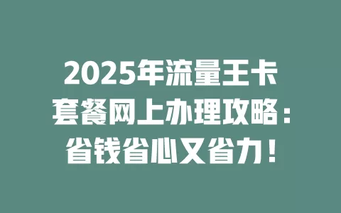 2025年流量王卡套餐网上办理攻略：省钱省心又省力！