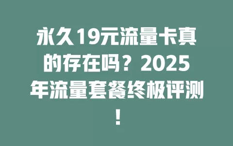 永久19元流量卡真的存在吗？2025年流量套餐终极评测！
