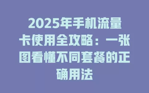 2025年手机流量卡使用全攻略：一张图看懂不同套餐的正确用法