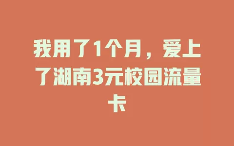 我用了1个月，爱上了湖南3元校园流量卡