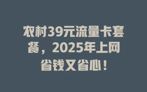 农村39元流量卡套餐，2025年上网省钱又省心！