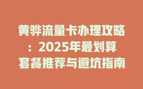 黄骅流量卡办理攻略：2025年最划算套餐推荐与避坑指南