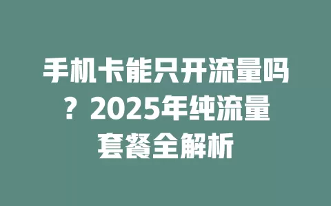 手机卡能只开流量吗？2025年纯流量套餐全解析