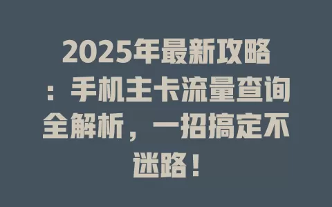 2025年最新攻略：手机主卡流量查询全解析，一招搞定不迷路！