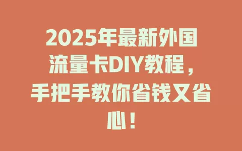 2025年最新外国流量卡DIY教程，手把手教你省钱又省心！