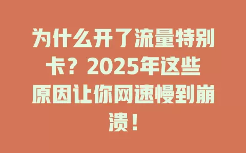 为什么开了流量特别卡？2025年这些原因让你网速慢到崩溃！