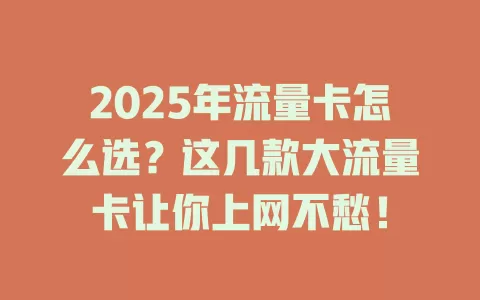 2025年流量卡怎么选？这几款大流量卡让你上网不愁！