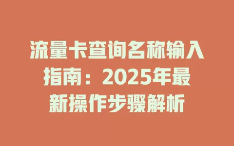 流量卡查询名称输入指南：2025年最新操作步骤解析