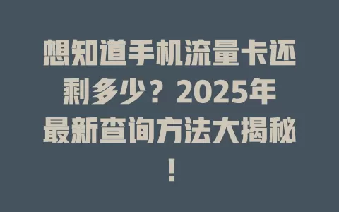 想知道手机流量卡还剩多少？2025年最新查询方法大揭秘！