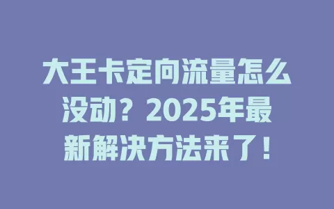 大王卡定向流量怎么没动？2025年最新解决方法来了！