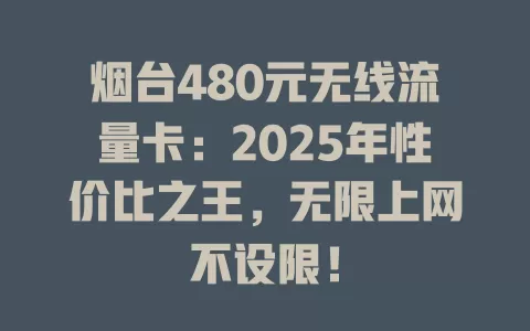 烟台480元无线流量卡：2025年性价比之王，无限上网不设限！