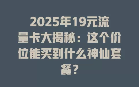 2025年19元流量卡大揭秘：这个价位能买到什么神仙套餐？