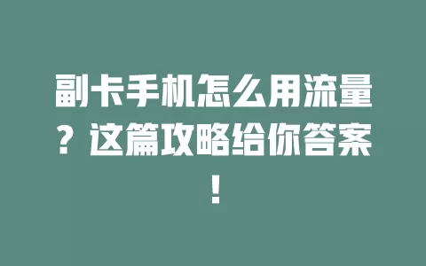 副卡手机怎么用流量？这篇攻略给你答案！