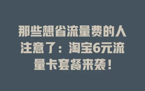 那些想省流量费的人注意了：淘宝6元流量卡套餐来袭！