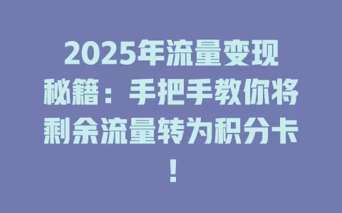 2025年流量变现秘籍：手把手教你将剩余流量转为积分卡！