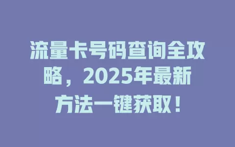 流量卡号码查询全攻略，2025年最新方法一键获取！